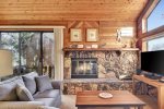Living Room, fireplace, deck
